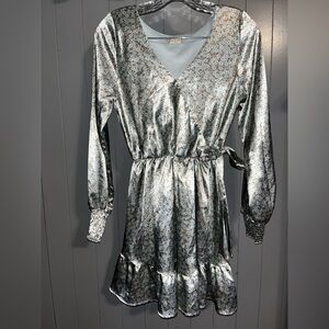 Altard State satin effect floral midi dress long sleeve tie front